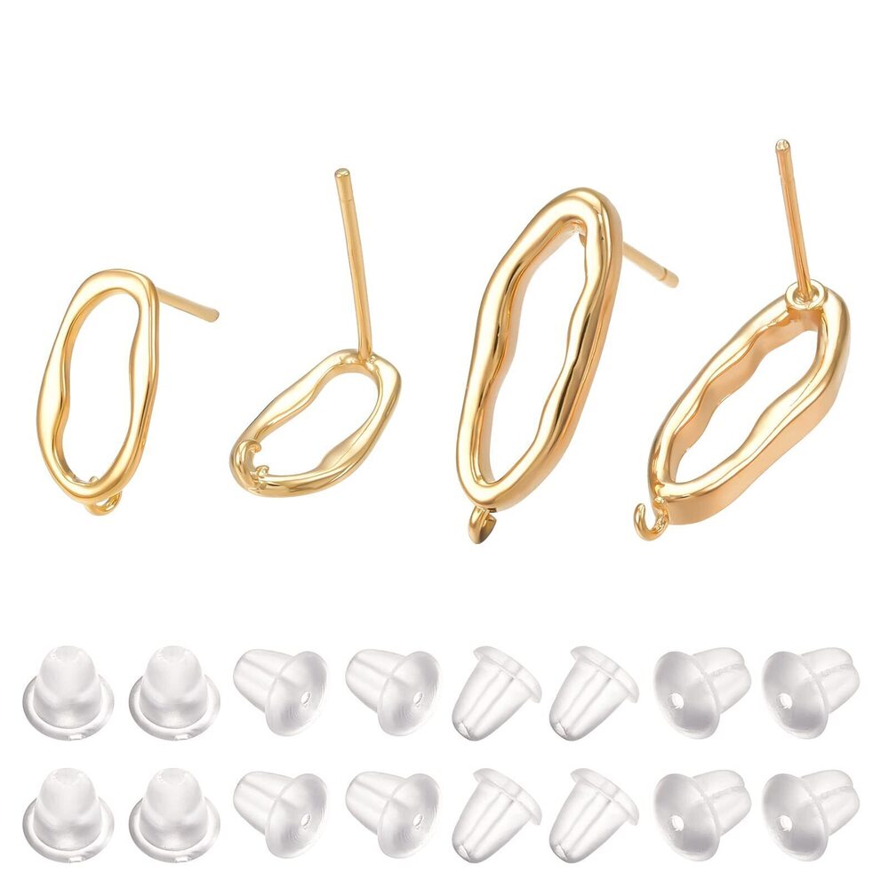 1193 12Pcs 2 Style Oval Hoop Earrings, 18K Gold Plated Ear Stud Components
